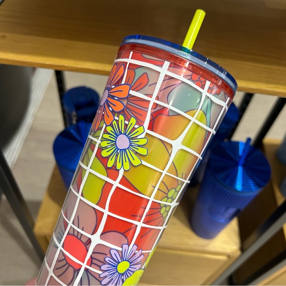 Starbucks Floral Stripped Cold Cup Insulated Iridescent Tumbler Venti 24oz New - Picture 6 of 16